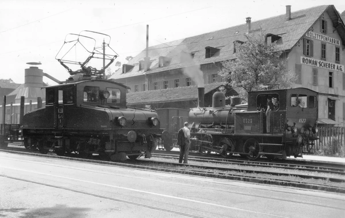 Die Rangieranlage beim Kupferhammer in Kriens: Direkt dahinter lag die Holztypenfabrik Scherer. Bild von circa 1920.