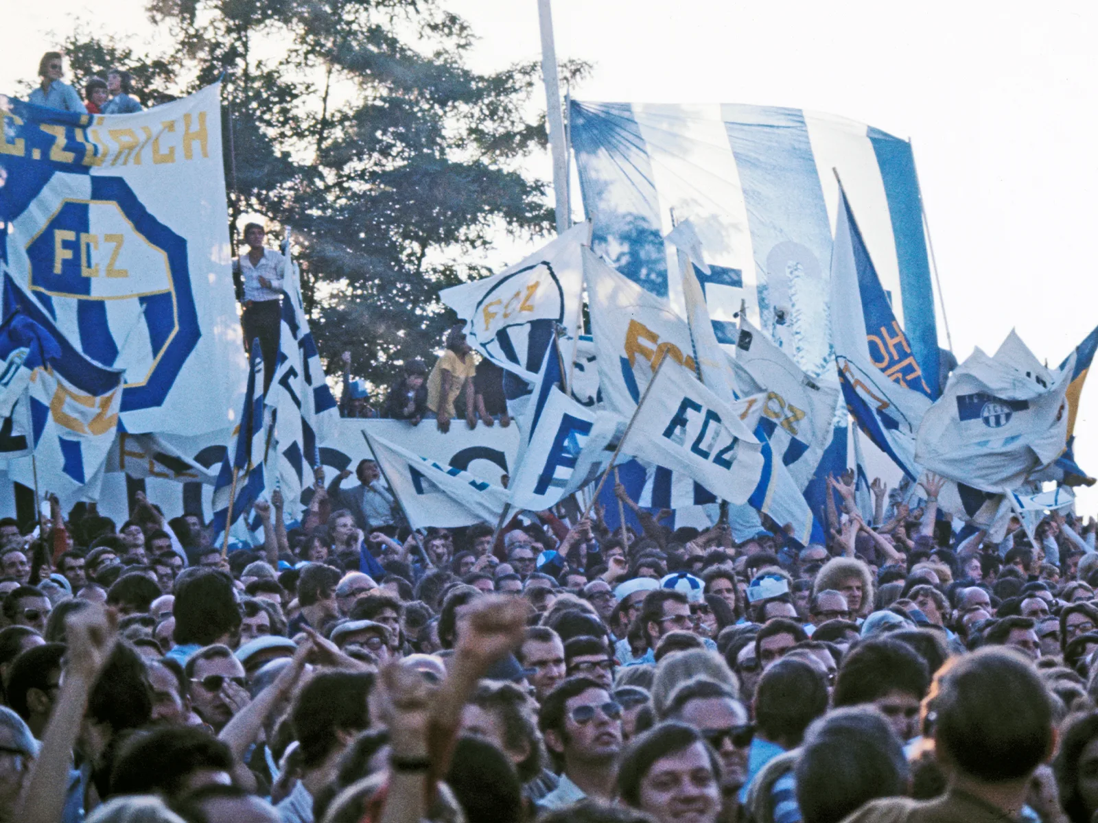 Fans beim Spiel zwischen den Grasshoppers und dem FCZ, 1971.