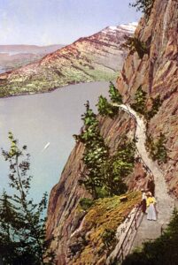 The spectacular cliff path depicted on a postcard.