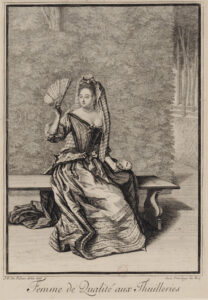 Nicht nur die Kleidung, sondern auch die Gesten und die Umgebung gehörten zur Mode. Jean Dieu de Saint-Jeans “Femme de Qualité aux Thuilleries”, 1668.