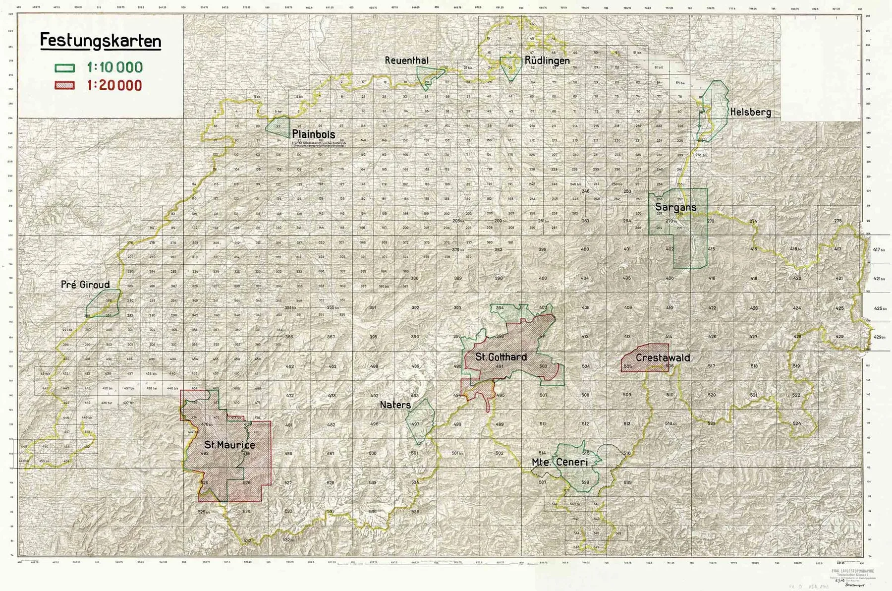 1943 erfassten die Festungskarten 7,5 Prozent der Schweizer Landesfläche.