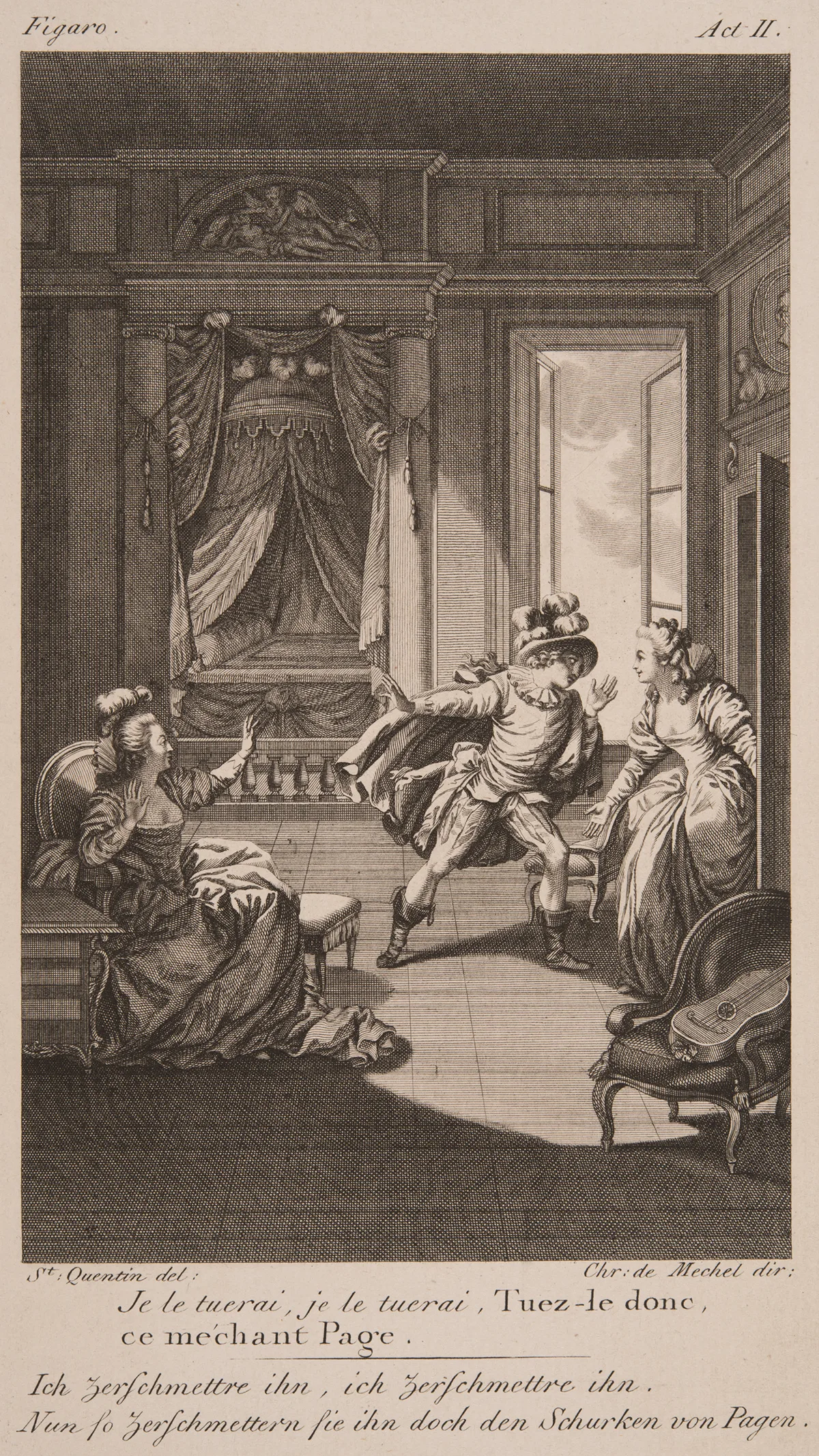 Bühnenbild Beaumarchais’ Figaro, um 1785.