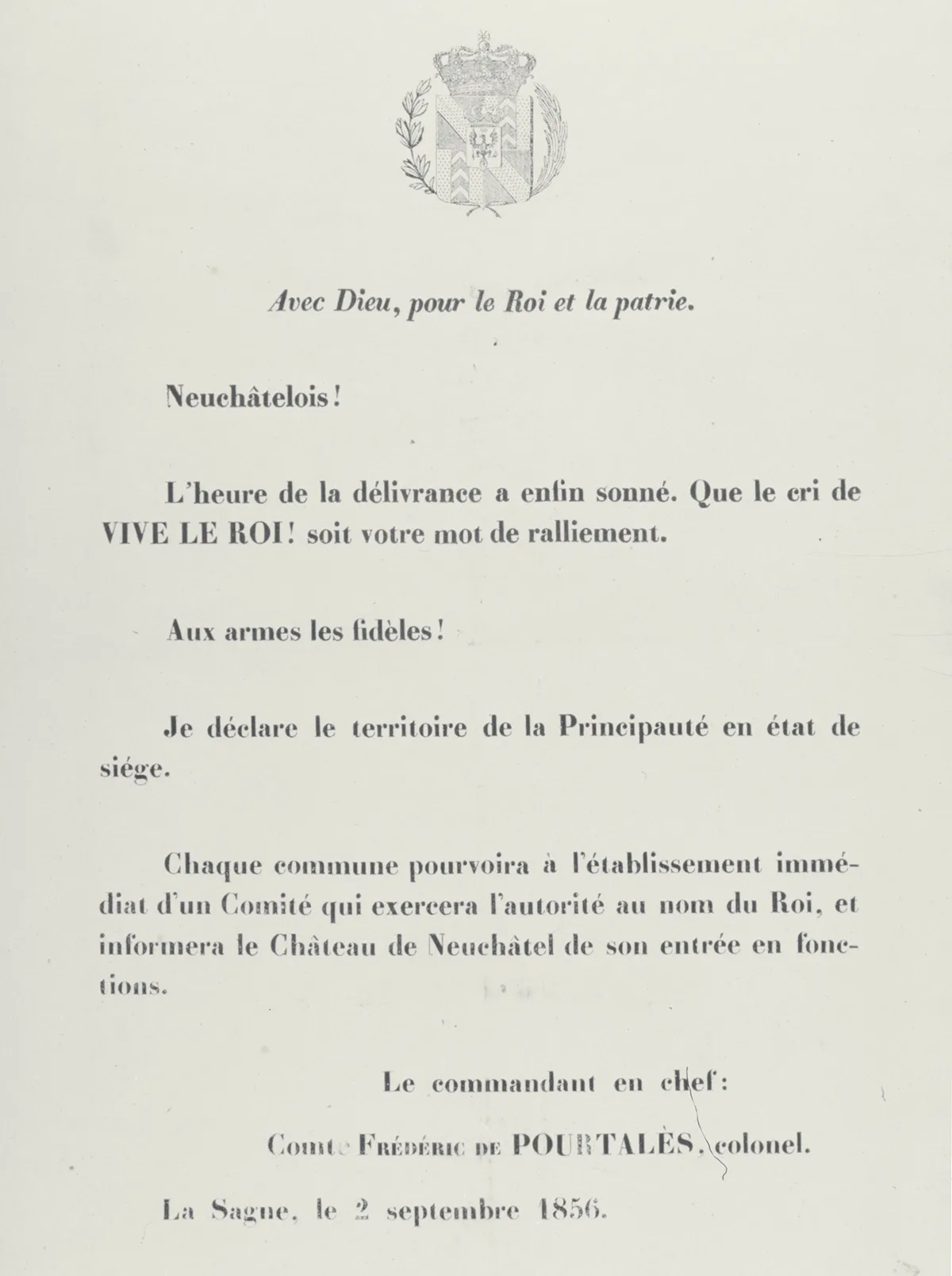 Flugblatt der Neuenburger Royalisten, 1856.