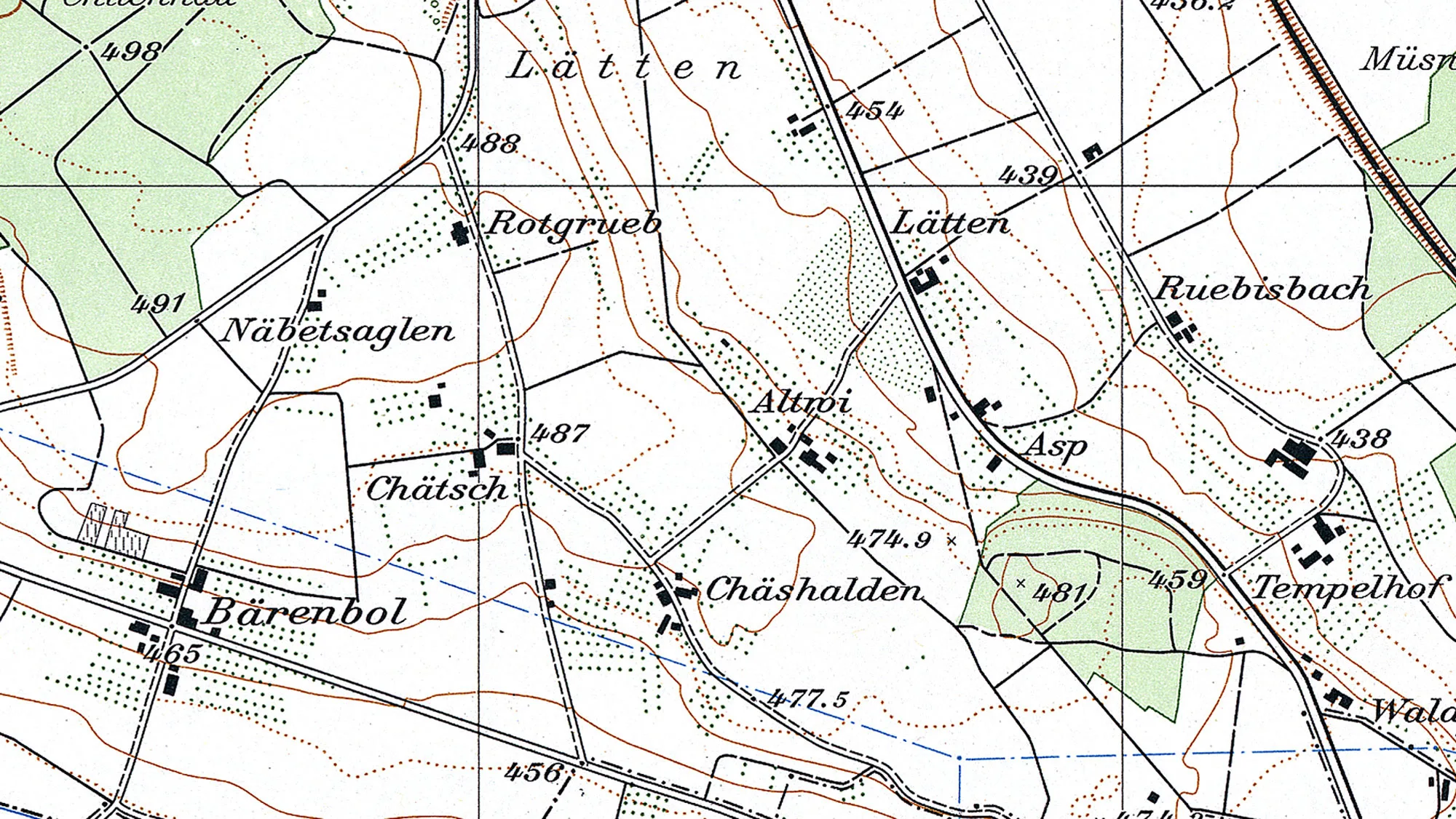 Ausschnitt aus der Karte LT LK 1071, 1956.