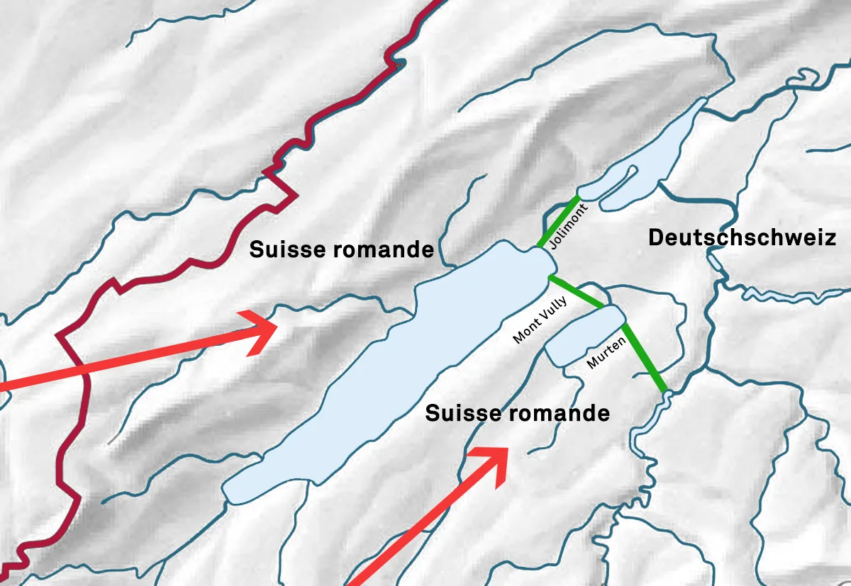 The Murten fortifications were built at the exact location of the language barrier.