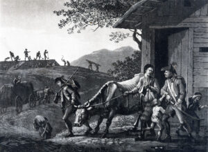 Soldats français pillant des chaumières pendant la «Terreur de Nidwald» en septembre 1798.