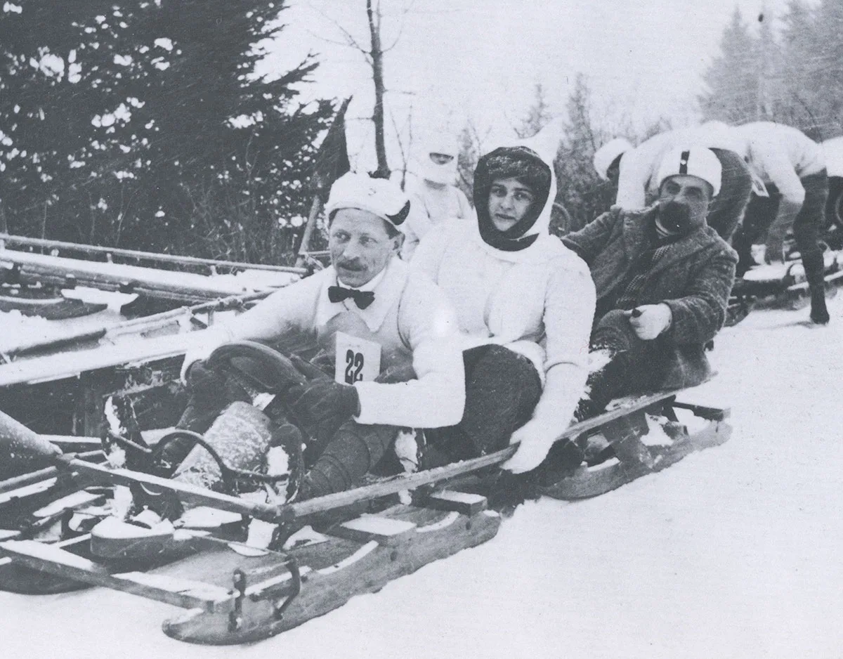 Bachmann-Bob anlässlich des Rennens um den Preis von Montreux; Les Avants 1908.