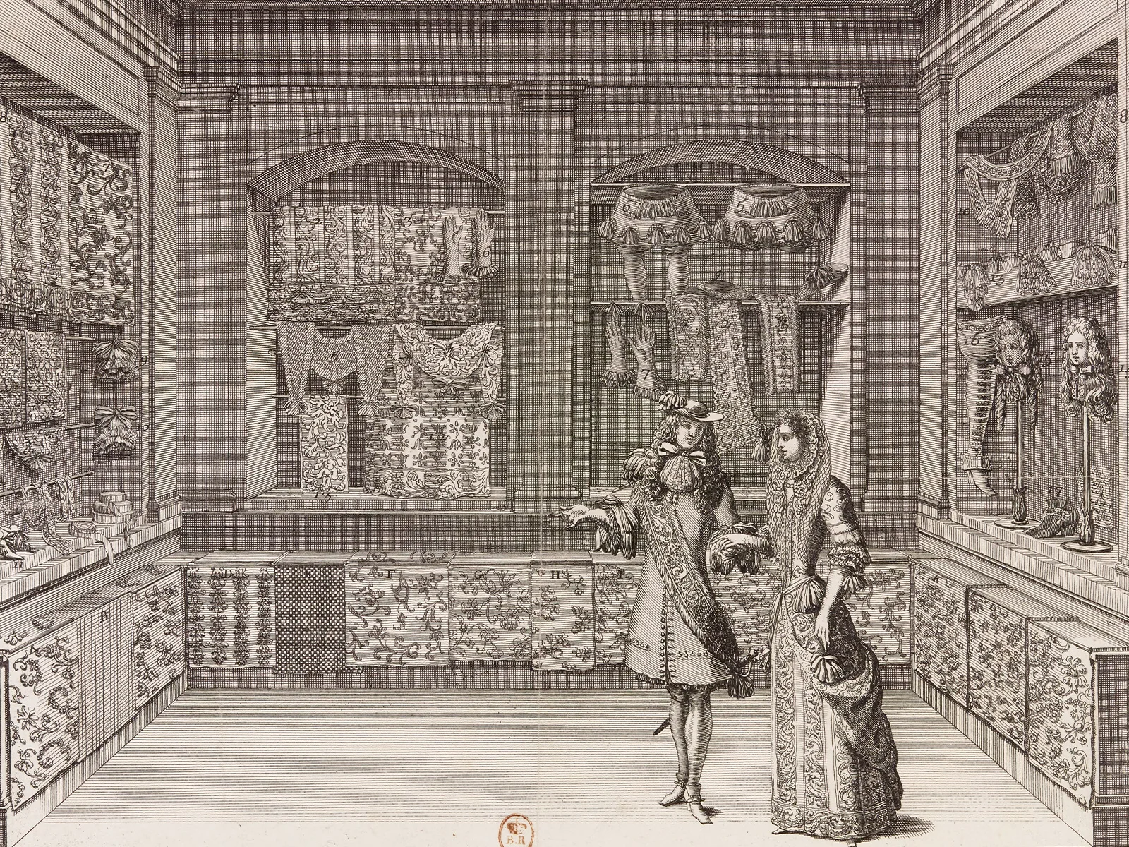 Jean Lepautre nach Jean Berain, «Garde-robes pour dames et pour hommes», 1678.