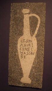 Mosaic depicting a garum amphora in the villa of the famous garum producer Aulus Umbricius Scaurus.