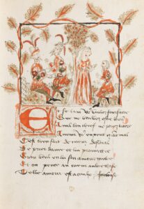 Seite eines Gedichtmanuskripts von Otto von Grandson, Les reponses de cent Balades, um 1430.