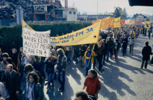 The anti-nuclear lobby demonstrating against the granting of planning permission for the nuclear power plant in 1981.