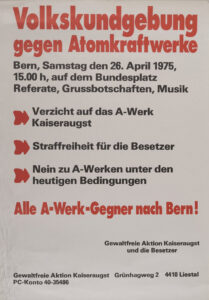 Aufruf zur Demonstration in Bern am 26. April 1975.