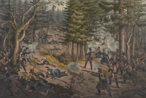 Combat dans la forêt du Gütsch, près de Lucerne, au cours de la deuxième expédition des Corps francs, en 1845.