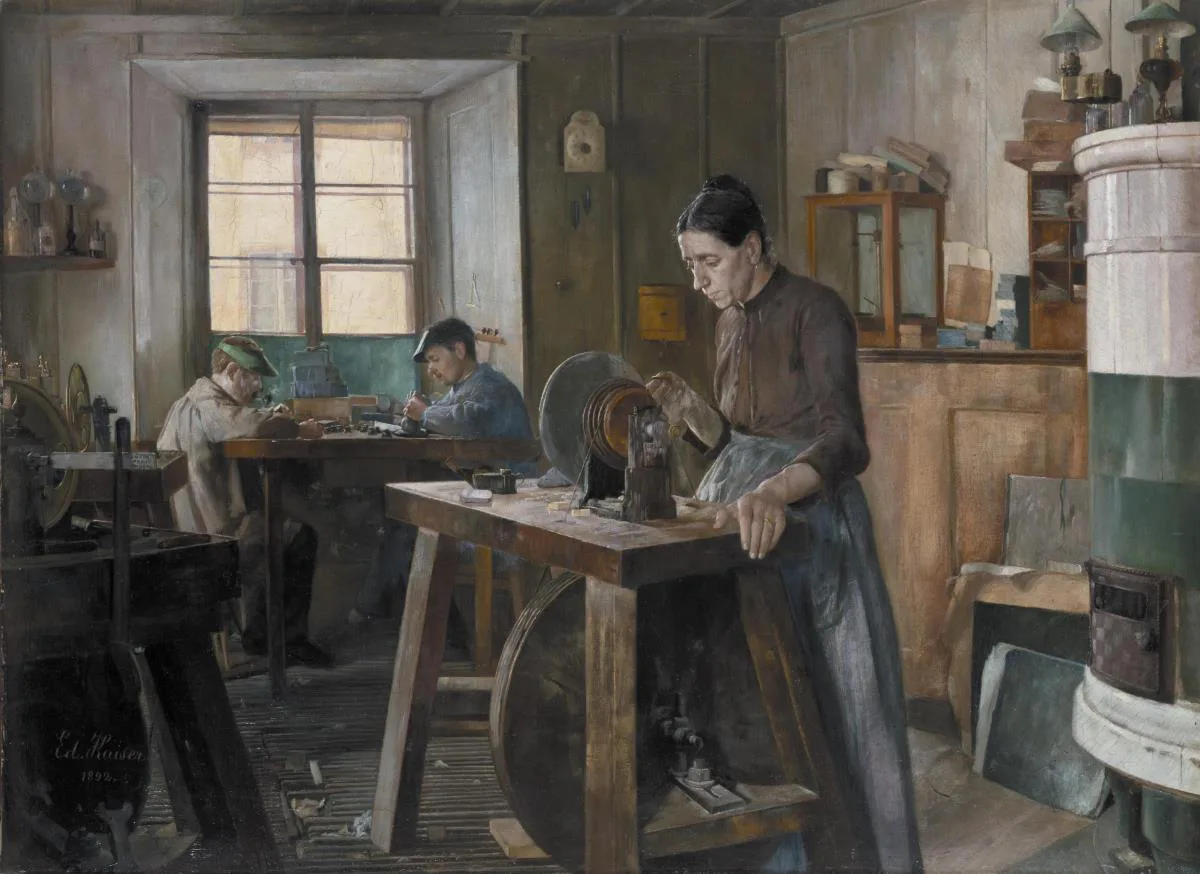Graveurwerkstatt, gemalt von Edouard Kaiser, 1892.
