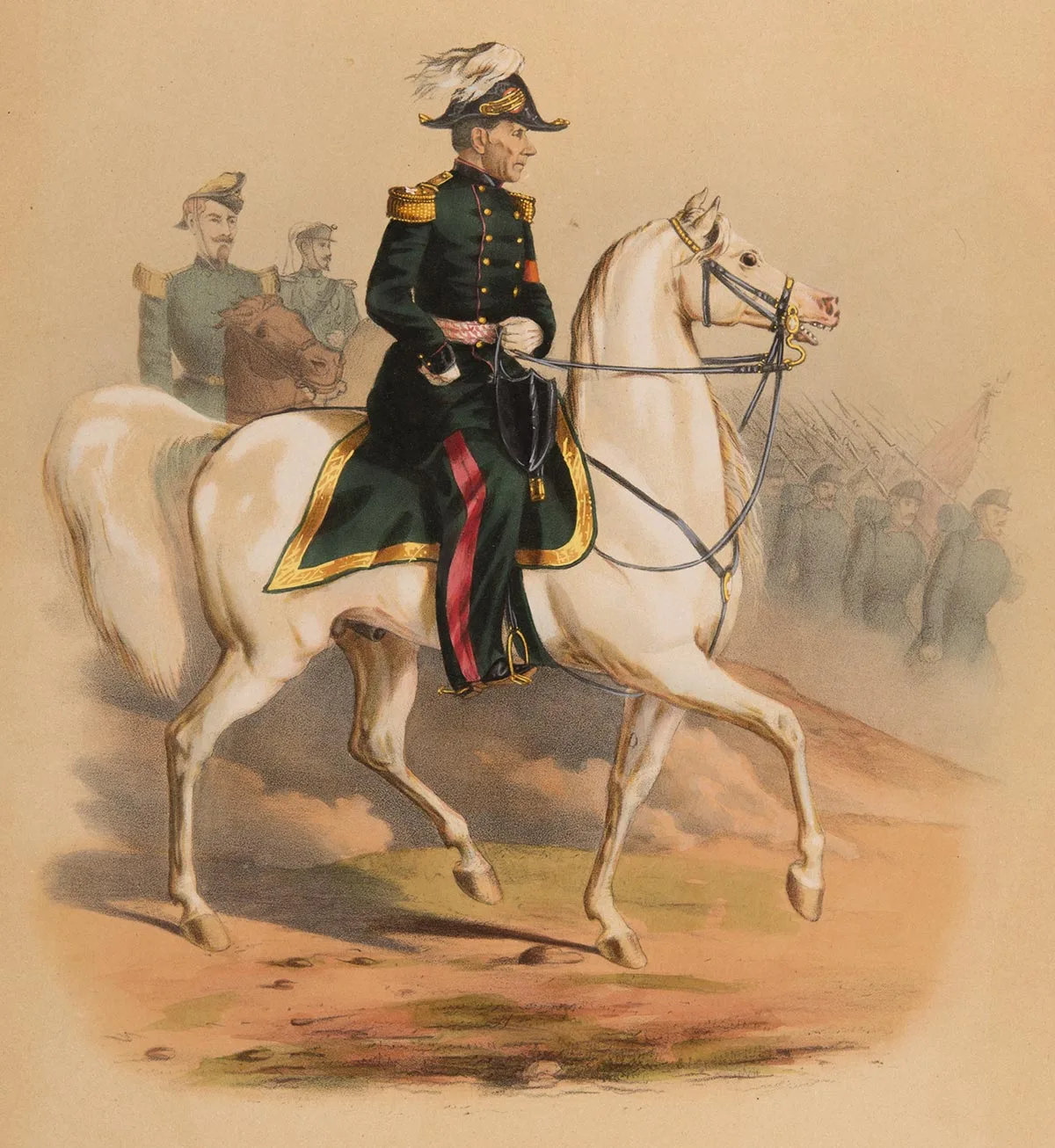 General Dufour auf einer Druckgrafik von 1862.