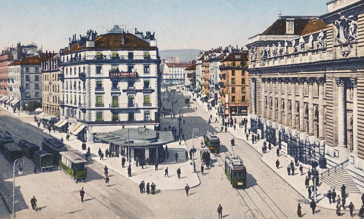 1924 wurde Genf zum Zentrum der Entente. Postkarte von 1924.