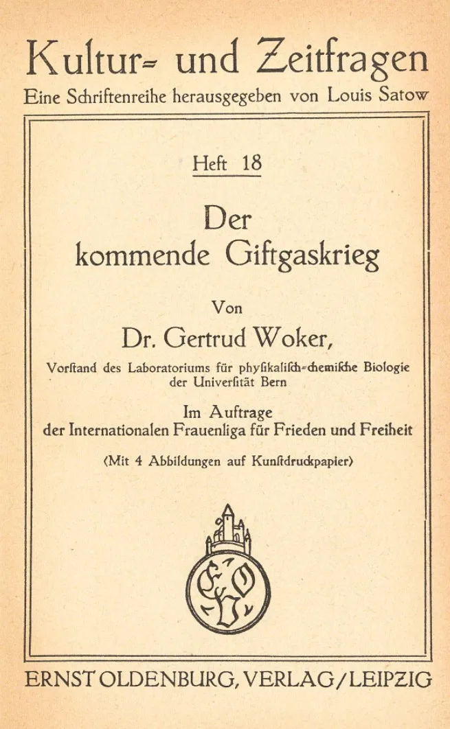 Titelblatt von «Der kommende Giftgaskrieg» von Gertrud Woker, 1925.