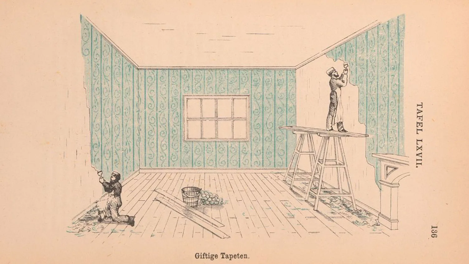 Illustration in der deutschen Ausgabe von Thomas Pridgin Teales Aufklärungswerk, das vor den Gefahren giftiger Stoffe im Alltag warnte.