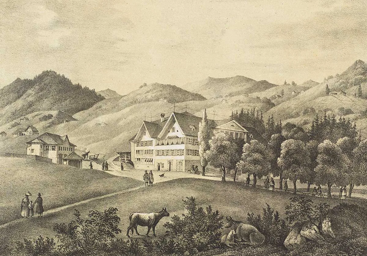 Gonten auf einer Druckgrafik von Johann Jakob Rietmann, um 1850.