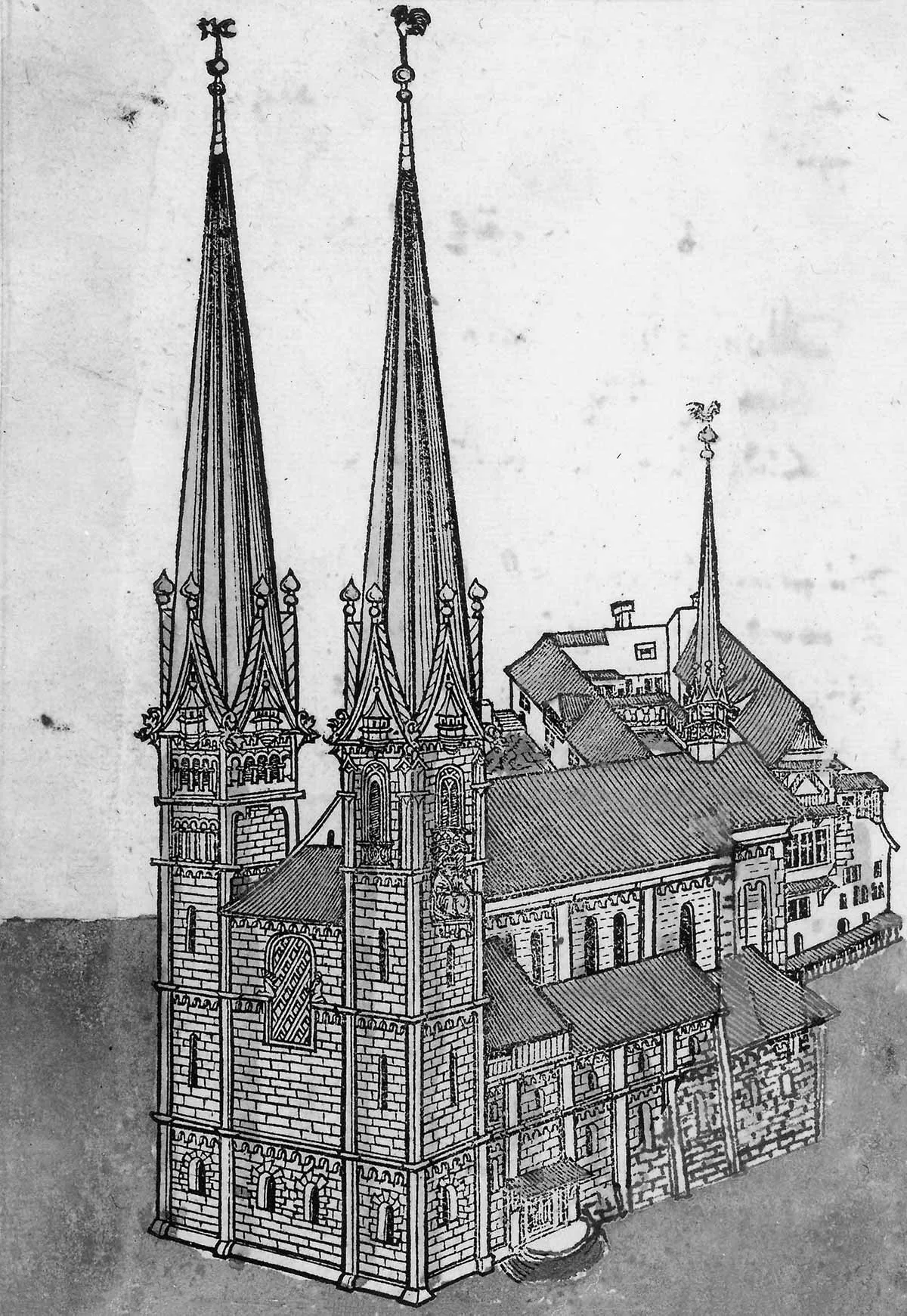 Das Zürcher Grossmünster aus dem Stadtplan von Jos Murer, 1576.