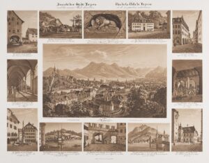 Group of engravings of the city of Lucerne by Johann Baptist Isenring, circa 1832.