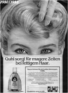 Publicité pour les produits Guhl dans les années 1980.