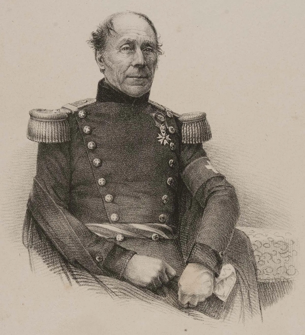 Als General der eidgenössischen Truppen handelte Dufour mit Bedacht. Druckgrafik, entstanden um 1856.