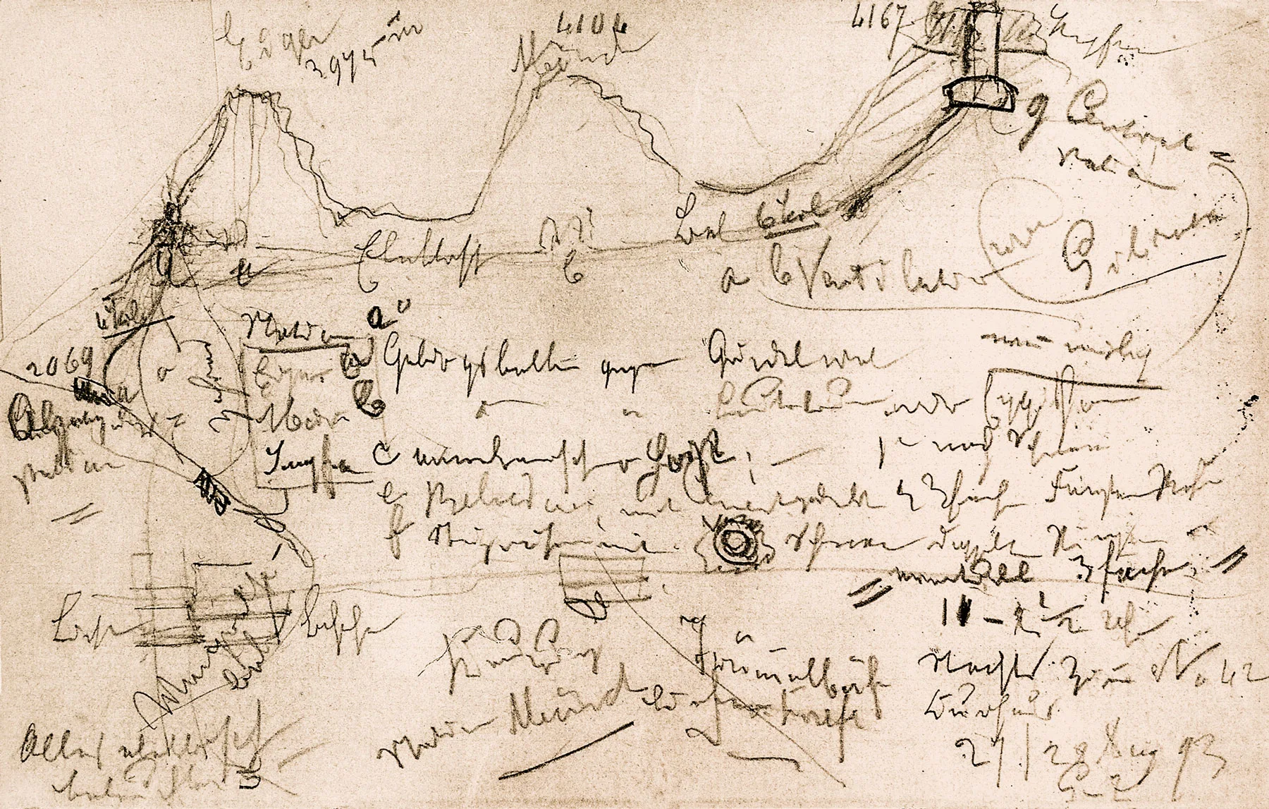 Adolf Guyer-Zellers Skizze der Jungfraubahn.