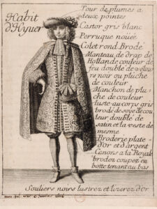 The title Habit d’Hyver (‘winter clothing’) reveals the seasonal rhythm newly adopted by the fashion industry. The combination of detailed engravings and written descriptions as a way of conveying the latest trends was pioneering at the time.