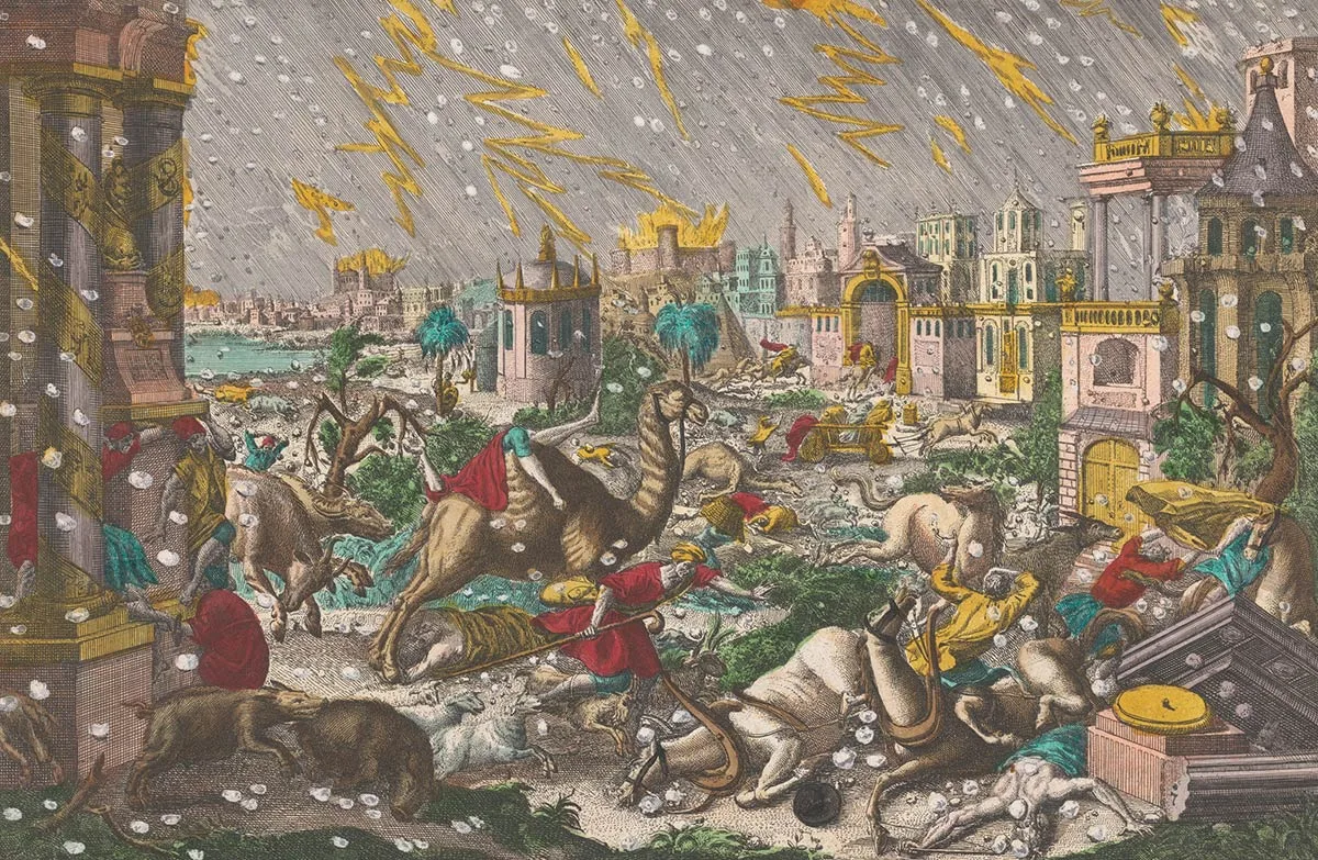 Die siebte Plage, die Ägypten heimsuchte, war ein Hagelgewitter. Bis in die Neuzeit interpretierten die Menschen Hagel als göttliche Strafe oder Hexenwerk. Erst ab dem 18. Jahrhundert wandelten sich diese Ansichten und man begriff Hagel als ein Naturphänomen.