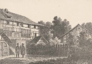 Das Haus der Familie Peter in Wildensbuch, Druckgrafik, 1823.