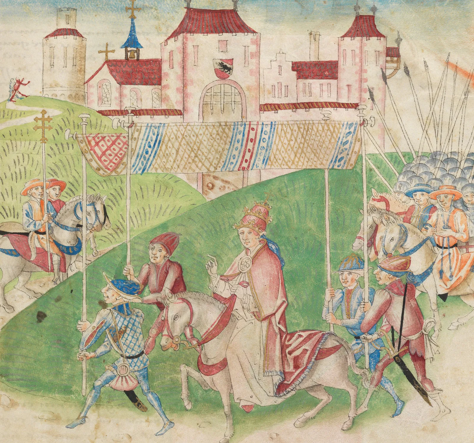 Herzog Amadeus VIII. von Savoyen reitet nach seiner Wahl zum Papst Felix V. am 18. Juni 1440 in Bern ein.