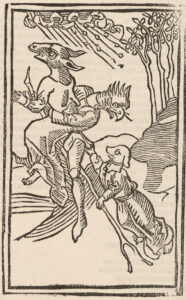 Une sorcière se transforme en animal. Tiré de «De laniis et phitonicis mulieribus» d'Ulrich Molitor, Reutlingen, vers 1490.