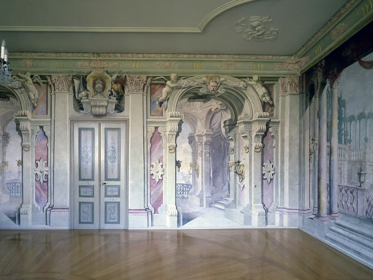 Der Garten setzt sich im Innendekor fort: Festsaal im Schloss Hindelbank, um 1725.