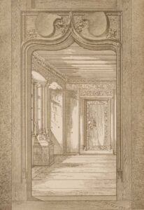 Depiction of the small abbess room in Zurich’s application, drawn and signed by Hermann Fietz.
