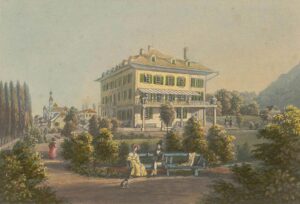 Bellevue Hotel in Thun, Georg Straub, circa 1840, Verlag H.F. Leuthold, Zurich.