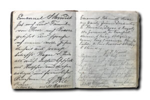 Left-hand side: “Emanuel Schmid drove me and my family from Chur to Biasca, and I would like to express my complete satisfaction with the carriage and horses, Mr Schmid’s talent as a coachman, and his courteous and friendly manner. Biasca 31 Aug [18]82, Leopold Iklé from St. Gallen”.