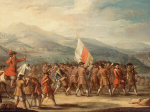 Central Swiss soldiers going to the second Battle of Villmergen. Painting by Johann Franz Strickler c. 1712.