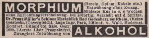 Up to the late 19th century, morphine was a widely used consumer product. Advertisement in the magazine «Jugend», a weekly publication on art and life, 1906.