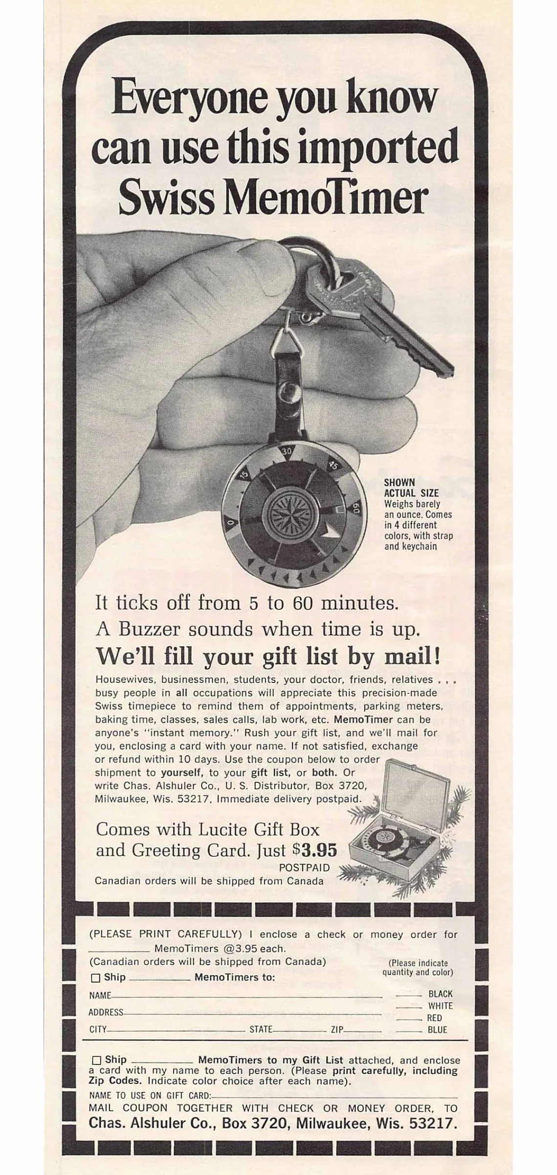 Inserat für den Swiss MemoTimer im US-Magazin Look, 1968.