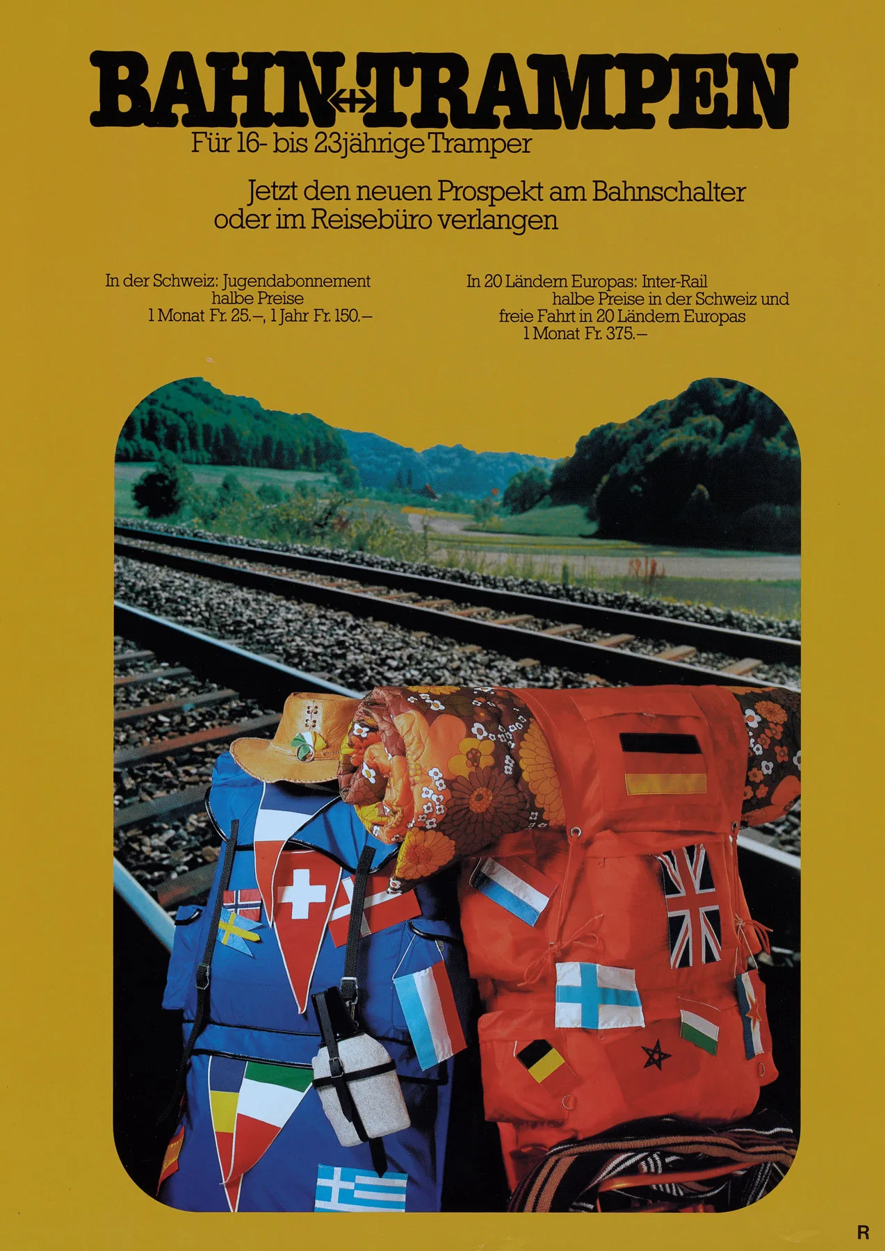 Autostopp per Zug: Plakat «Bahn-Trampen» von 1978.
