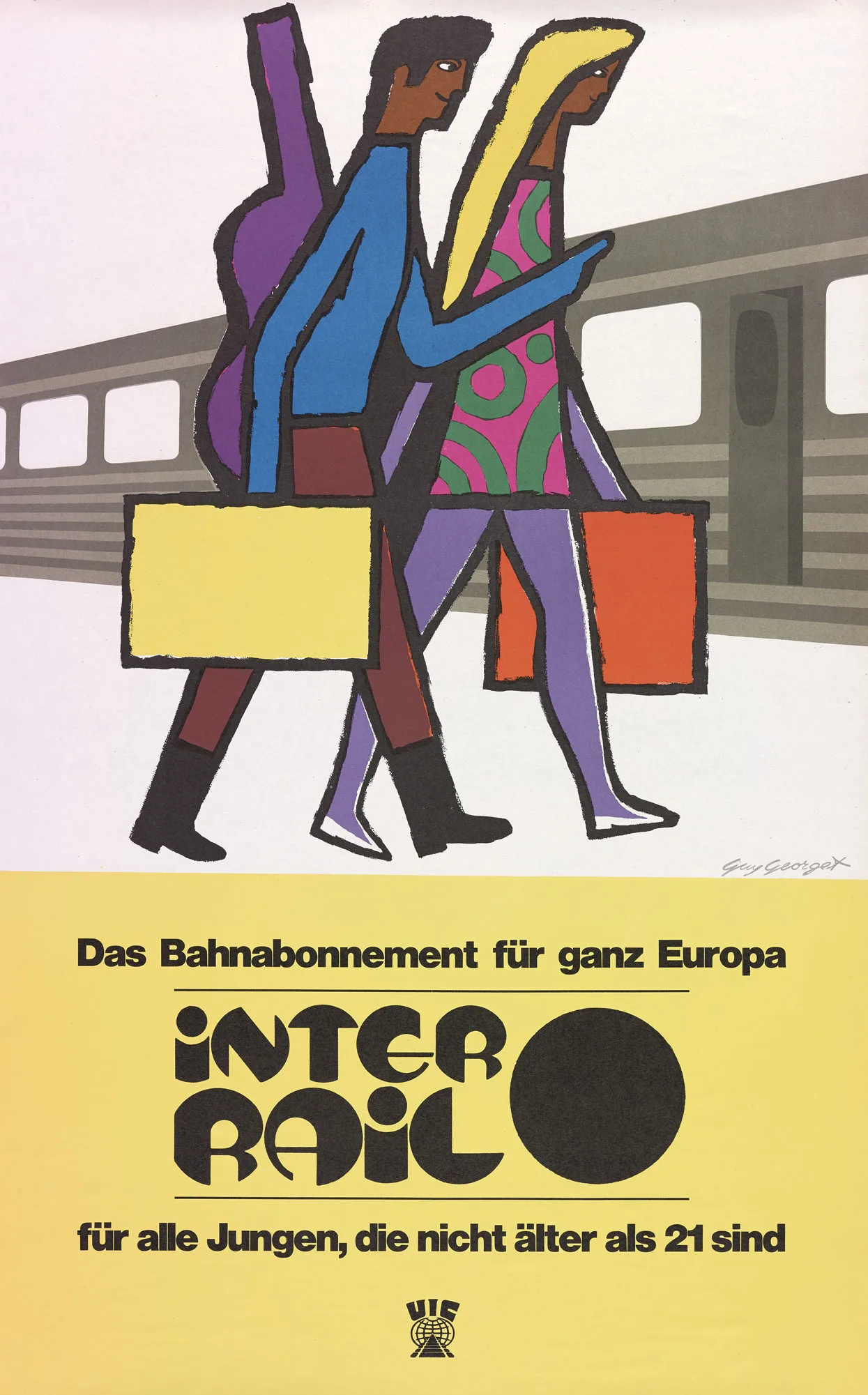 Das ikonische erste Interrail-Plakat aus dem Jahr 1973, entworfen vom Franzosen Guy Georget (1911–1992).