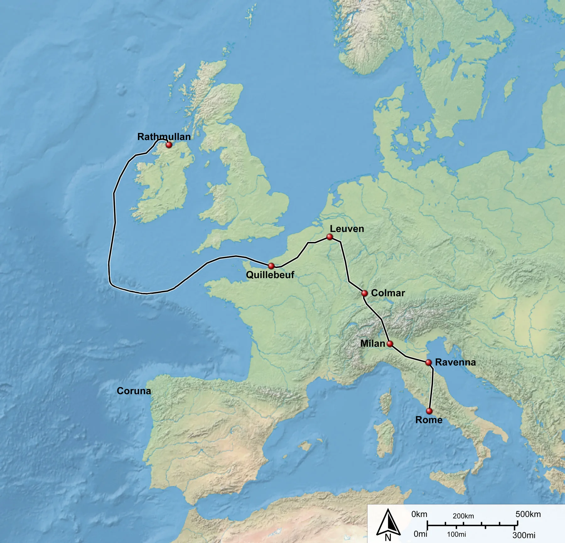 Die Karte zeigt die von den Irinnen und Iren gewählte Route.