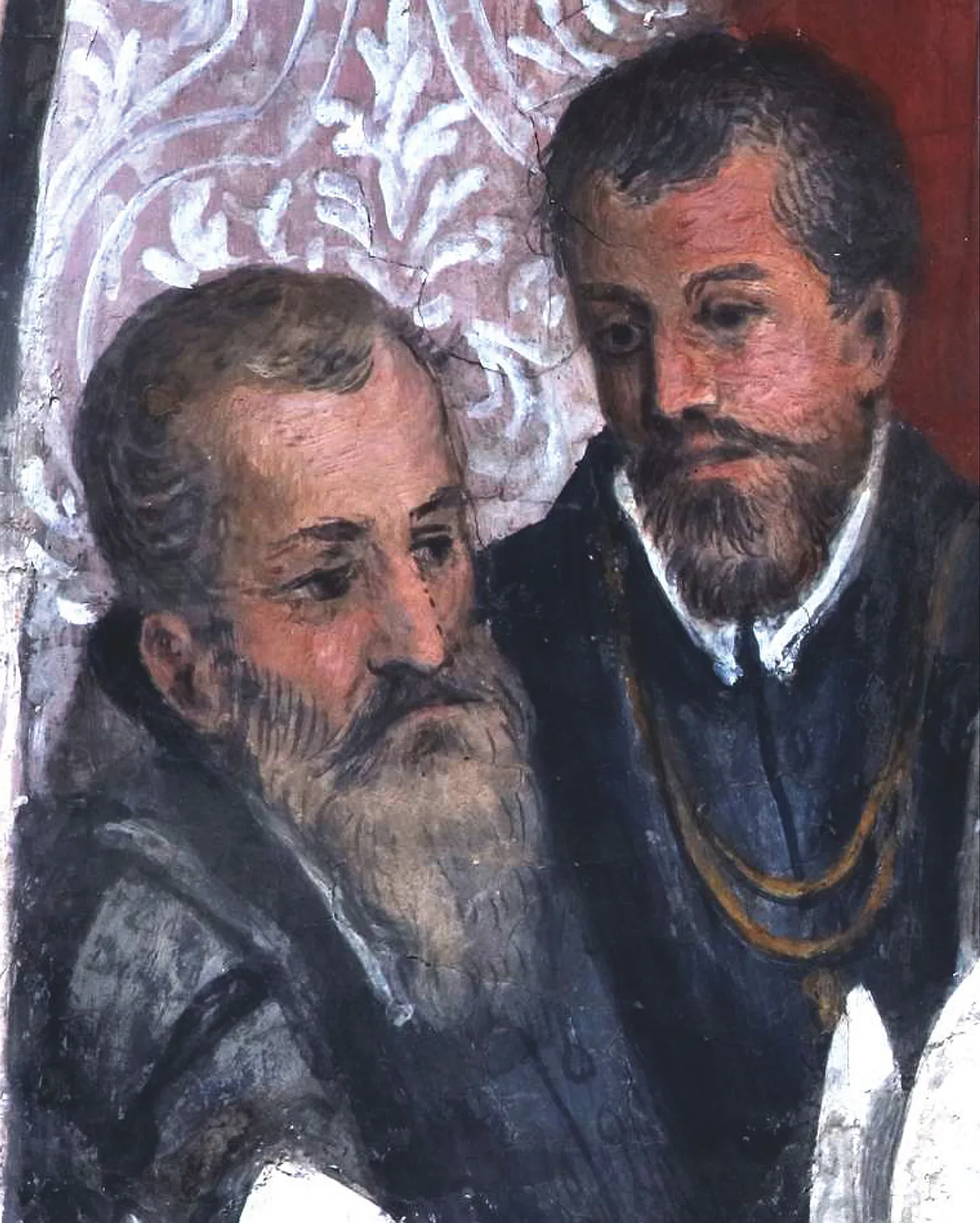 Ausschnitt eines Freskos im Vatikan, auf dem der Graf von Tyrone Hugh O’Neill (links) und der Graf von Tyrconnell Rory O’Donnell (rechts) abgebildet sind. Gemalt um 1610 von Giovanni Battista Ricci.