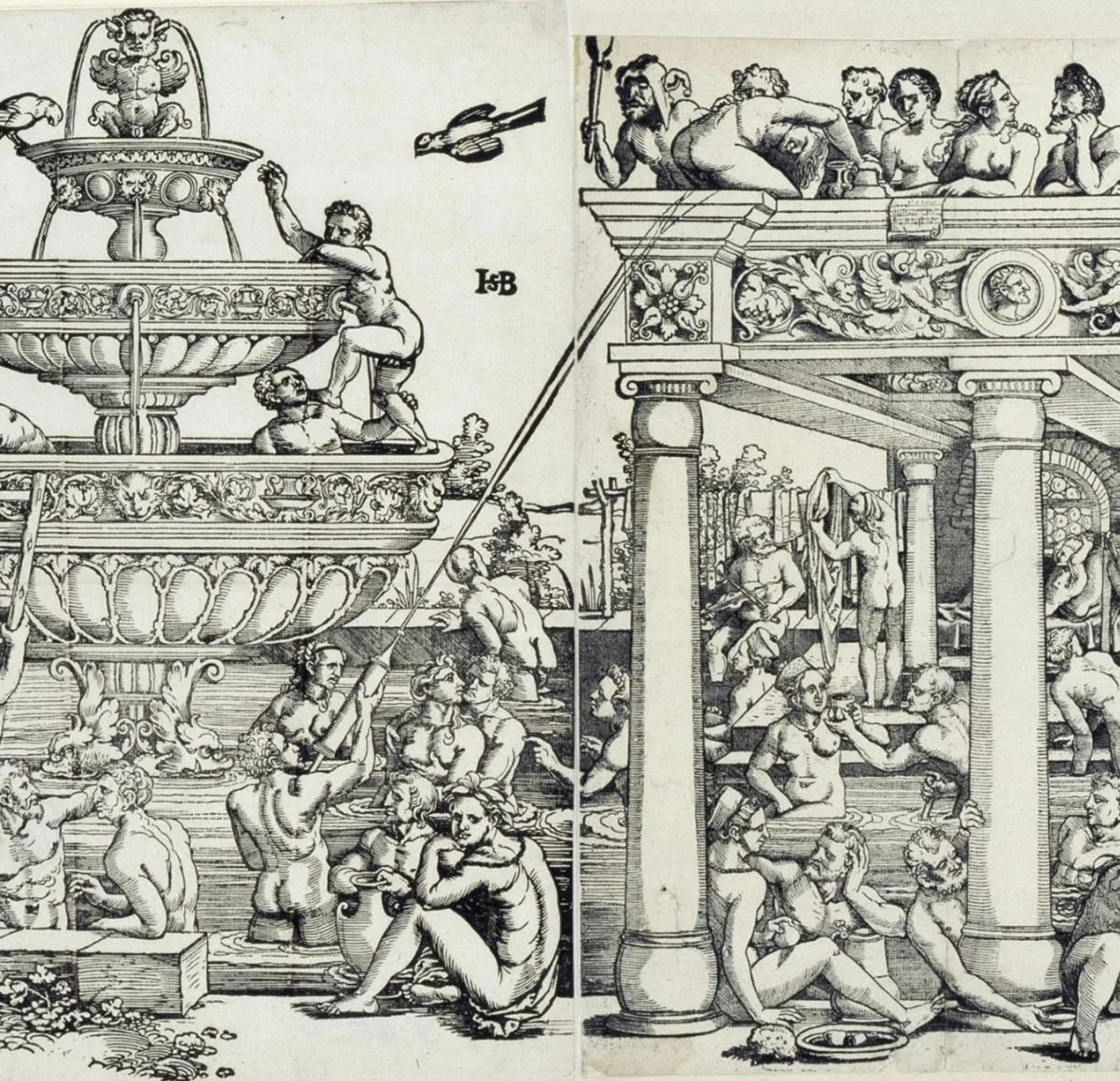 Hans Sebald Beham, Jungbrunnen und Badehaus, 1536 (Ausschnitt).