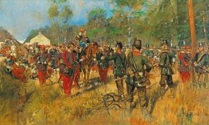 Capitulation de Napoléon III en 1870 à Sedan. Tableau de Richard Knötel, 1914.