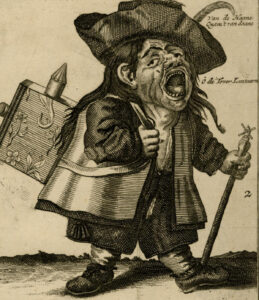Karikatur eines Aktienhändlers von 1720
