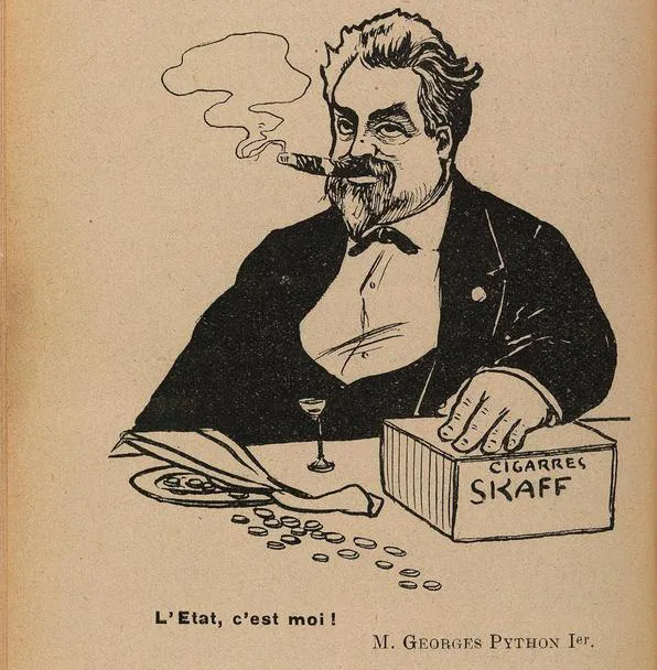 Karikatur von Staatsrat Georges Python, erschienen im Almanach de Chalamala pour 1911.