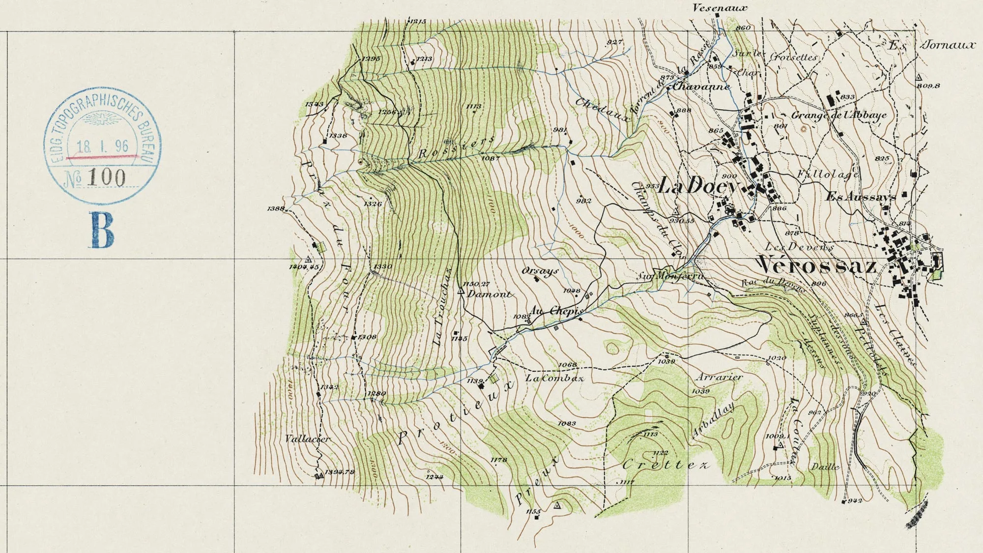 Ausschnitt aus Blatt Blatt 12 «St. Tannaire» der Festungskarte Saint-Maurice, 1894.