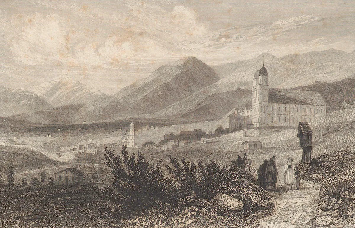 Das Kloster Disentis auf einer Druckgrafik von 1836.